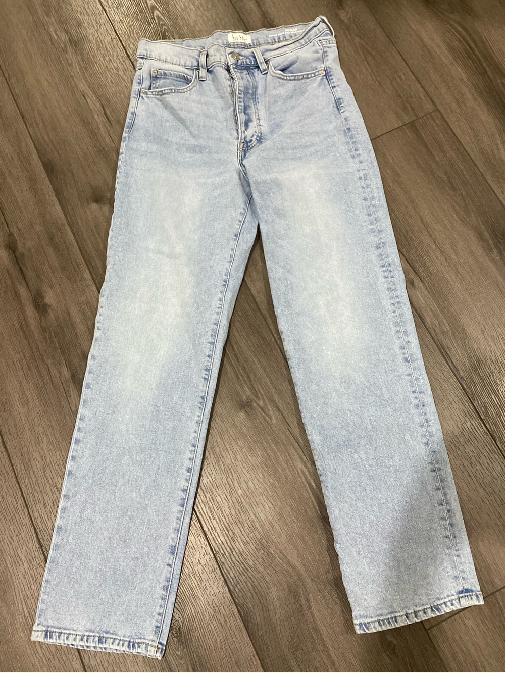 Nicole Miller Womens Nomad Light Blue Super High Rise Relaxed Straight Leg